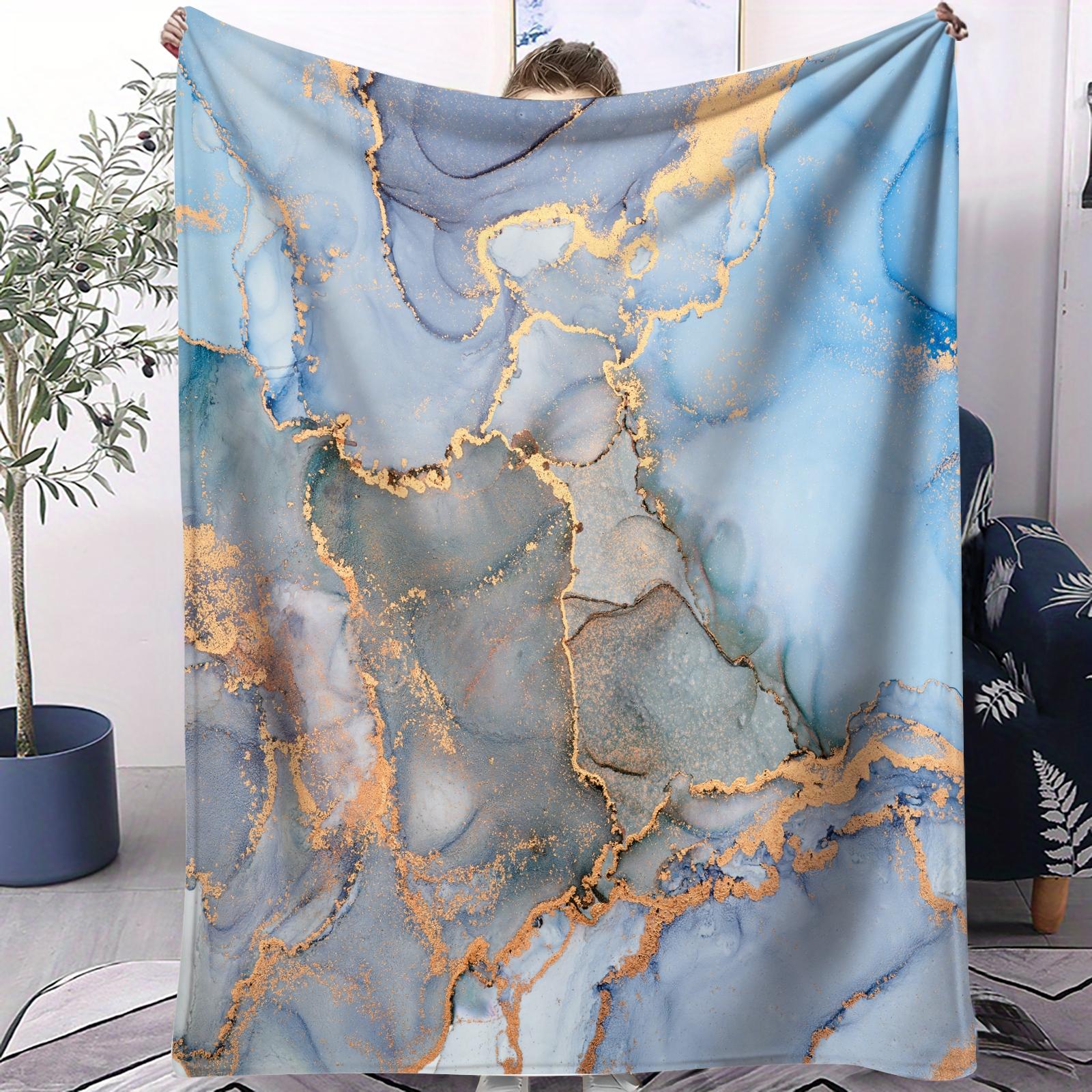 Modern Luxury Marble Print Flannel Blanket, Soft and Fluffy, Warm and Breathable, Ideal for Fluid Art Enthusiasts to Use at Home, in the Office or While Traveling, and an Excellent Gift for Family and Friends