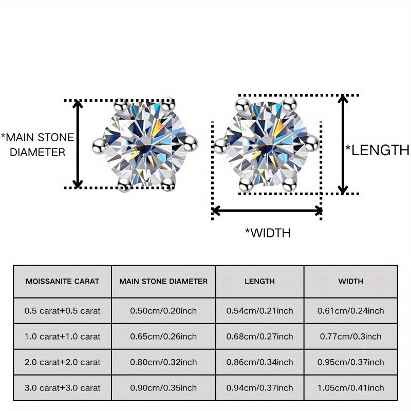 1 Pair of 0.5/1/2/3 Carat S925 Moissanite Earrings, Stylish And Sophisticated, Perfect for Holiday Gifts, Ideal for Friends And Birthdays, Appropriate for Different Events, For Teenager