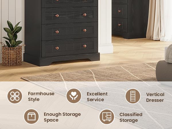 Hasuit | 51.4 Inch Tall Dresser Farmhouse 7 Drawers Dresser with Hand Carved Panel Dressers Chest of Drawers Large Wood Closet Storage Organizers