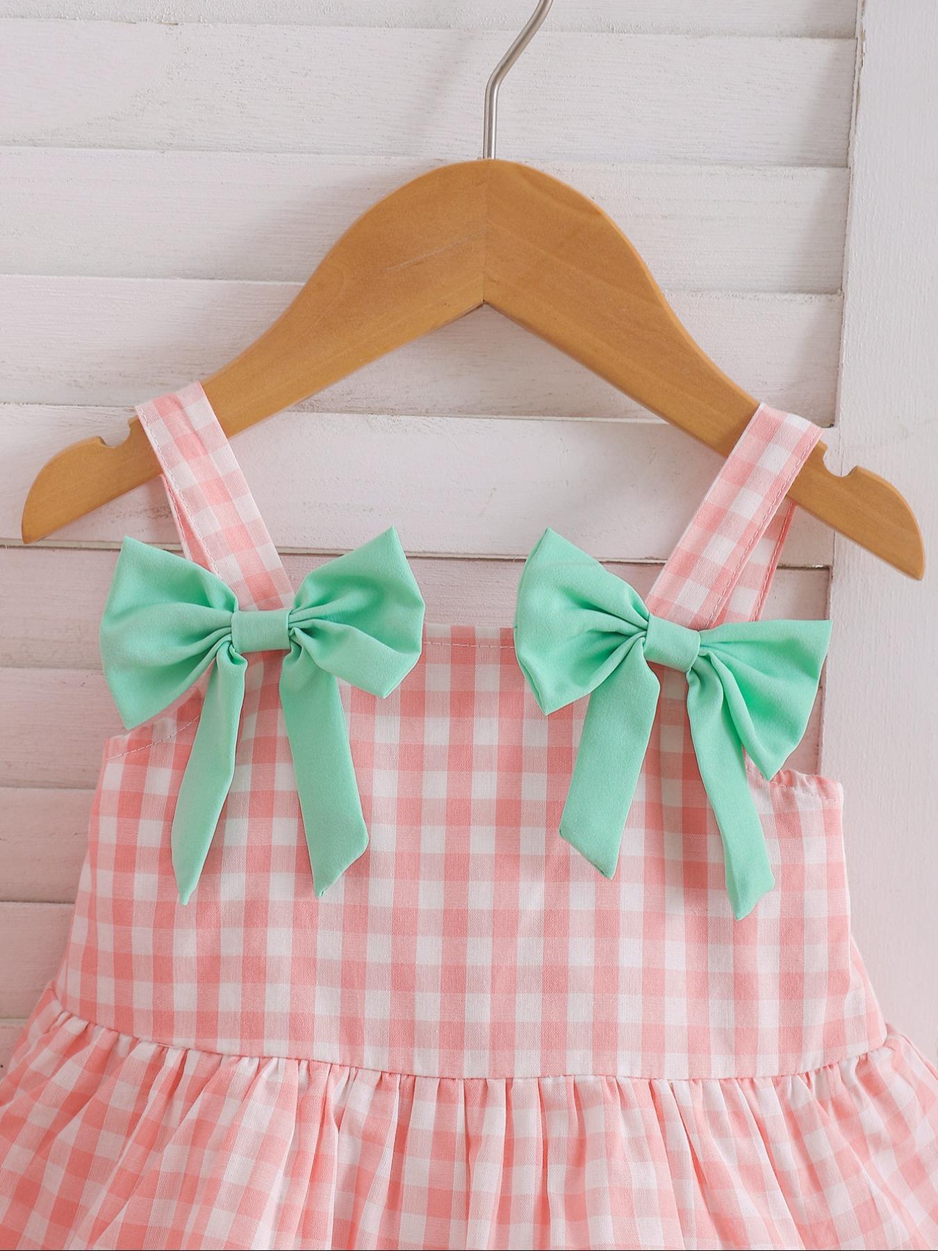 Summer New Cake Dress for Baby Girls, Fashion Forest Style, Elegant Contrast Color Strap Princess Dress, Butterfly Knot Decoration, Baby Girl Clothes