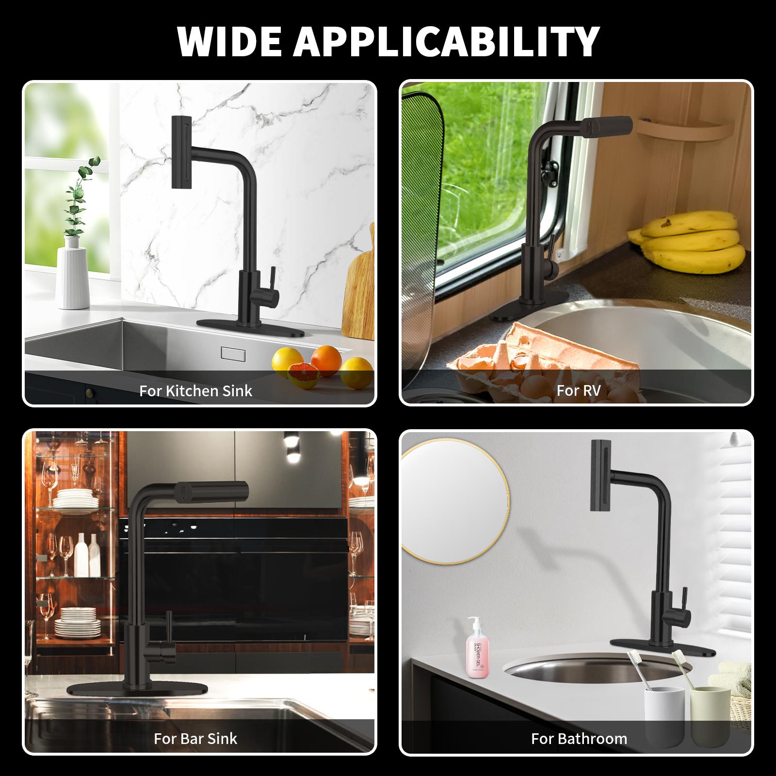 PHANCIR Kitchen Faucet with 4 Modes 15.7" Pull Down Sprayer, 360° Swivel Stainless Steel Kitchen Sink Faucet with No-Leak Ceramic Valve, Easy Install for Farmhouse Camper Laundry RV Bar