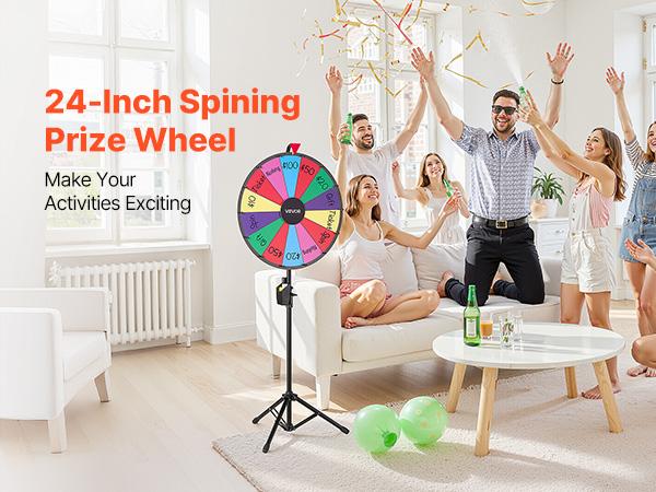 VEVOR 24 in Spinning Prize Wheel, 14 Slots Spinning Wheel with Tripod, Adjustable Height Win Fortune Roulette with a Dry Erase and 2 Markers, 6 Colors, Easy Assembly, for Party Pub Trade Show Carnival