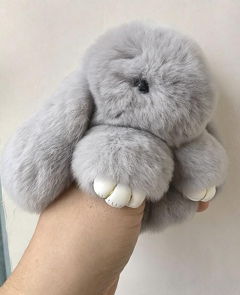 Cute Bunny Lulu Keychain Gray Pink Plush Fur Rabbit Bag Charm Kawaii Keyring Gift for Her Aesthetic Purse Decoration