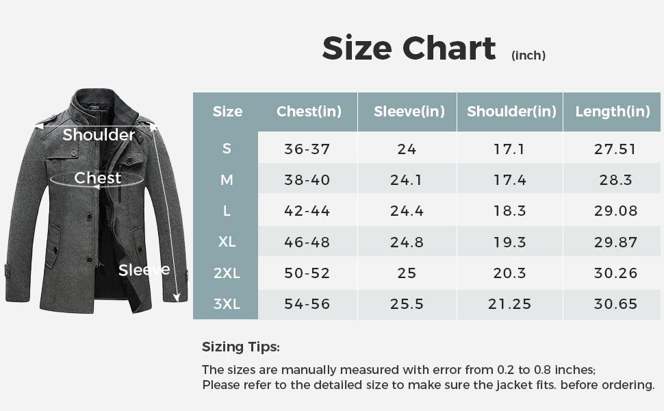 Men's Wool Blend Jacket Stand Collar Windproof Pea Coat