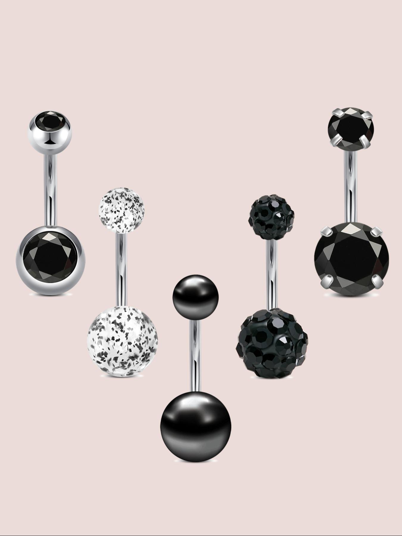 Stainless Steel Cz Belly Ring Set, Belly Button Piercing, 5 Counts Navel Piercing Jewelry, Elegant Design for Women and Girls, Perfect Gift for Holidays