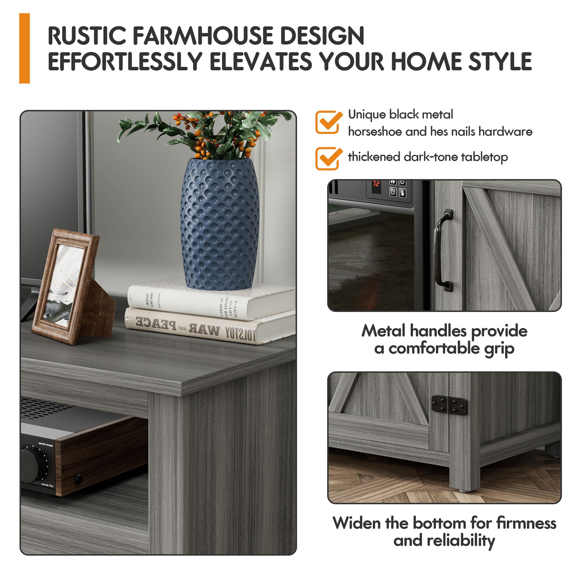 FURMAX Fireplace TV Stand for 65+ Inch TV, 30" Tall Highboy Farmhouse Entertainment Center w/ 26'' Electric Fireplace, Rustic Media Console w/Sliding Barn Door for Living Room