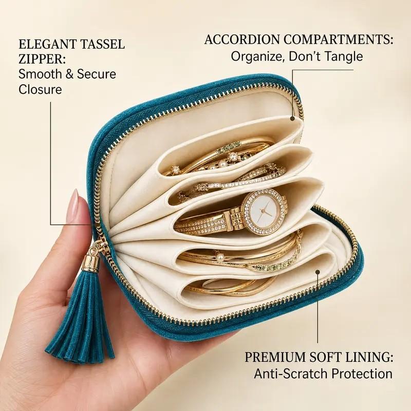 6 Layered Compartment Durable Jewelry Bag with Fringe Zipper, Bracelet Ring Organizer, Dustproof Storage, Perfect Gift for Birthdays Weddings Anniversaries