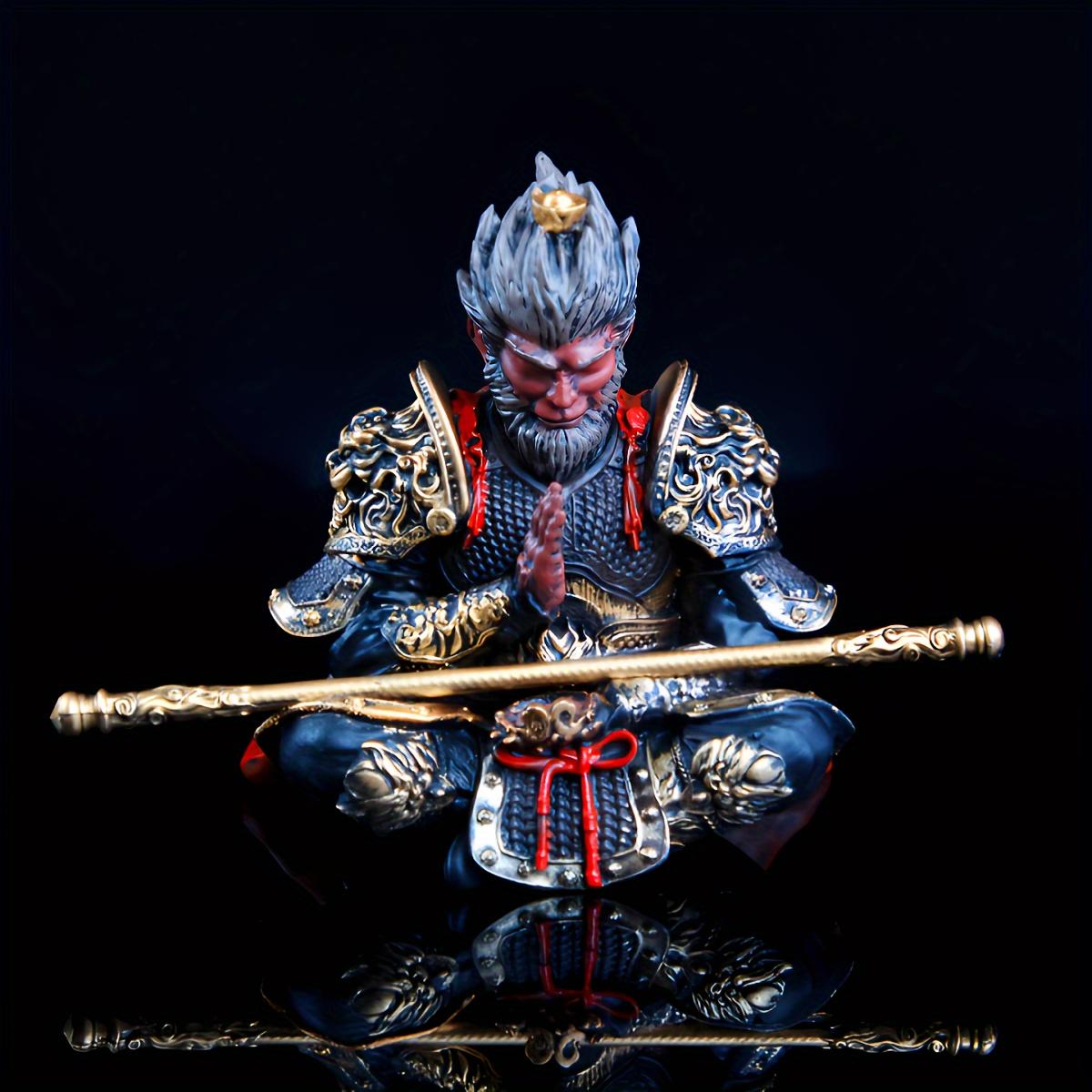 Hand-Painted Monkey King Statue Figurine with Golden Staff, Unique Car Dashboard Decor, High-Quality Mythical Chinese Art Collectible
