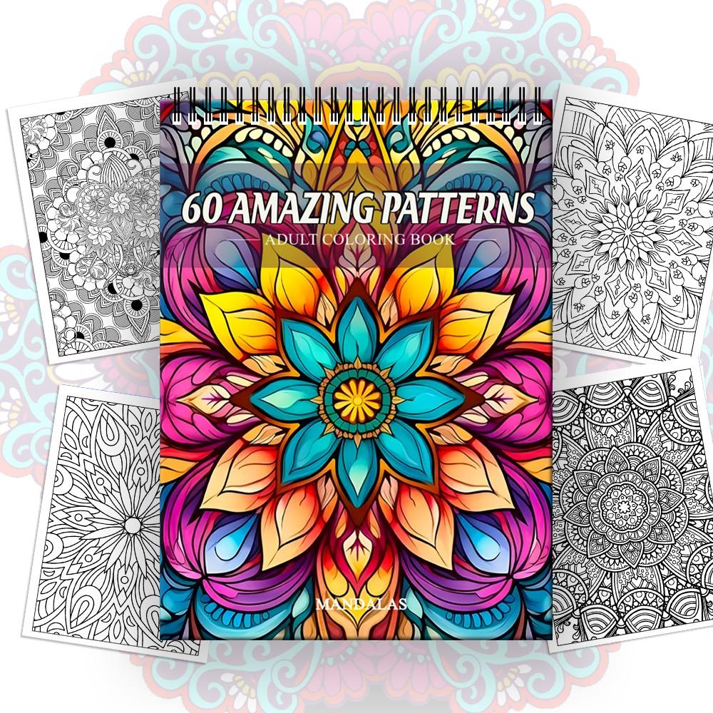 Mandala Coloring Book for Kids, 60 Patterns Stress Relief Creative Doodle Book, Parent-Child Educational Drawing Tool, 1 Volume