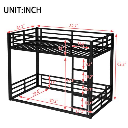 Floor Bunk Bed Frame, Heavy-Duty Bunk Bed for Kids, Teens, Adults, Noise-reduced Design, Black Floor Bunk Bed Frame, Heavy-Duty Bunk Bed for Kids, Teens, Adults, Noise-reduced Design, Black
