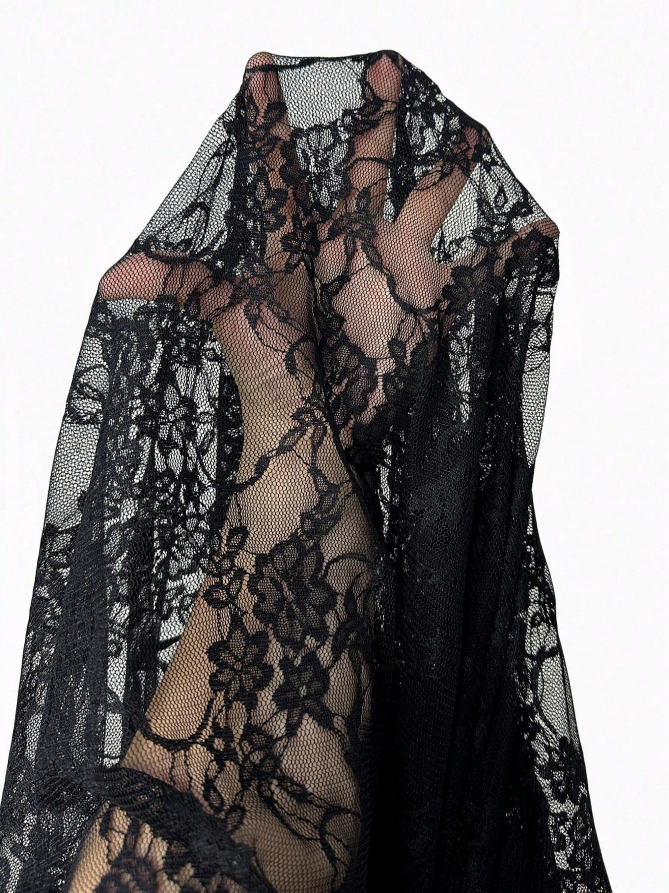 Plus Size Lace Maxi Dress, High Neck Sheer Long Sleeve Bodycon Dress, Curvy Elegant Dress for Night Out, Club and Cocktail Party