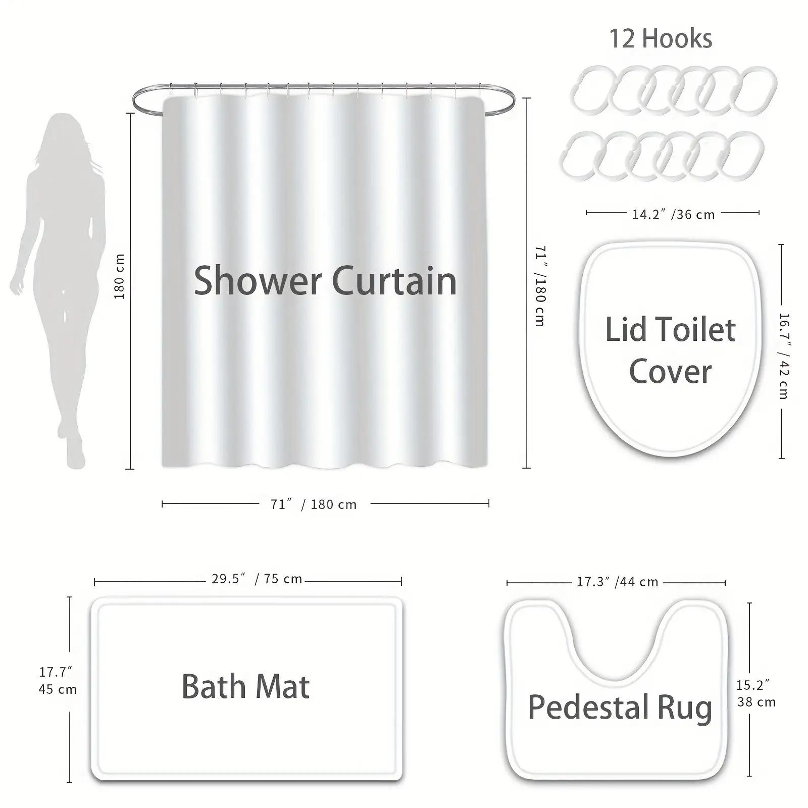 4pcs Lion of Judah Bible Verse Shower Curtain Set with Non-Slip Bath Rug, U-Shaped Toilet Mat & Lid Cover - High Quality Christian Faith Bathroom Decor, Hebrews 13:5 Psalm 23:1 Inspired Lion Print Accessories Kit, Shower Curtain For Bathroo