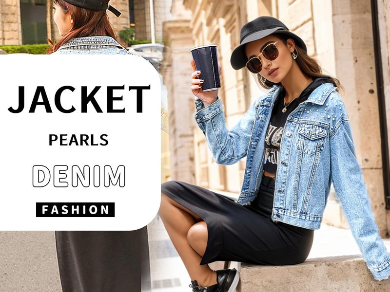 Hixiaohe Women's Fashion Loose Embroidered Pearls Beading Cropped Denim Jacket Jean Coat TikTokShopBlackFriday