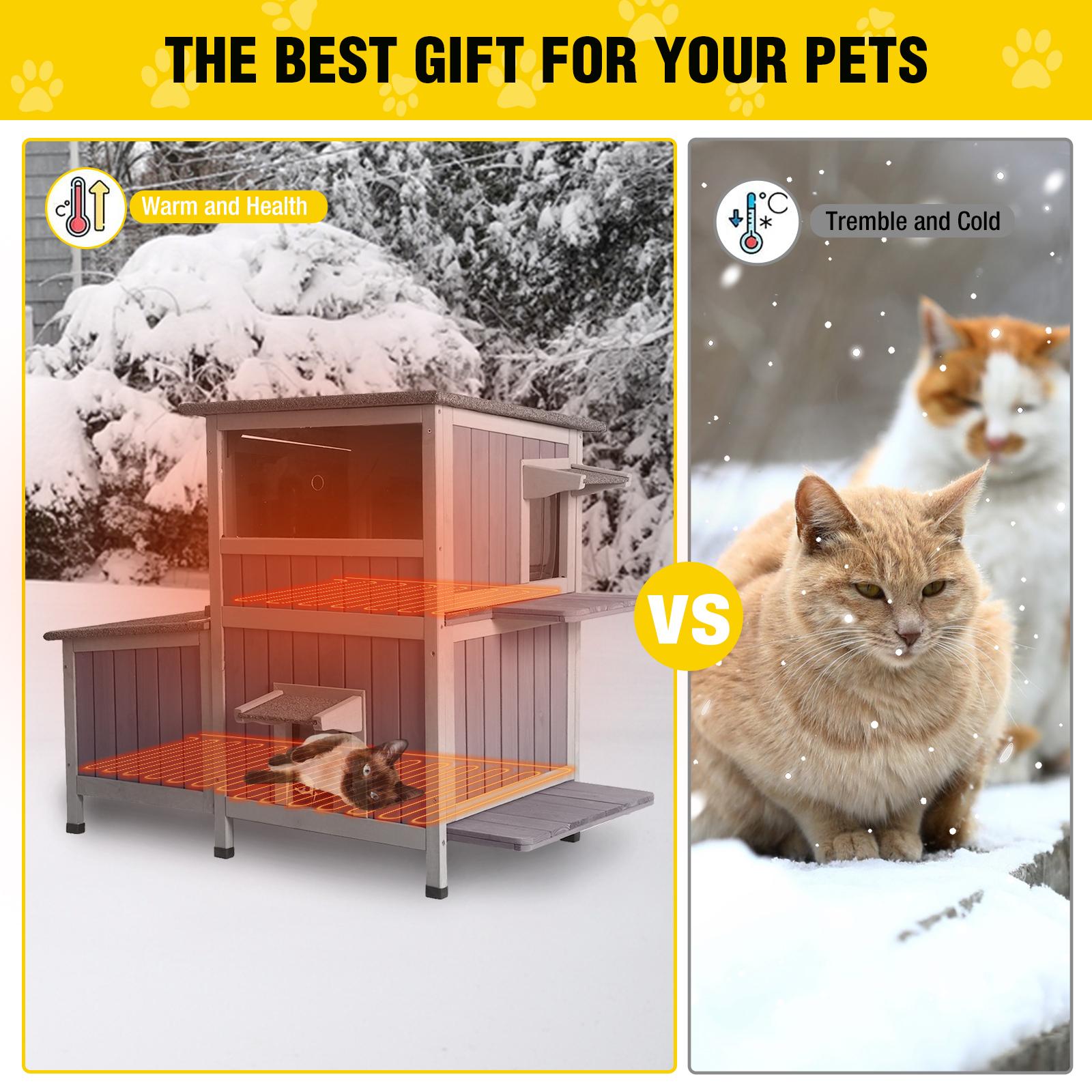 Aivituvin-AIR7033-IN-HP Heated Winter-Proof Feral Cat House | Insulation Liner| Heated Pad,Two-Stroy Insulated Outdoor Cat Shelter with Heater