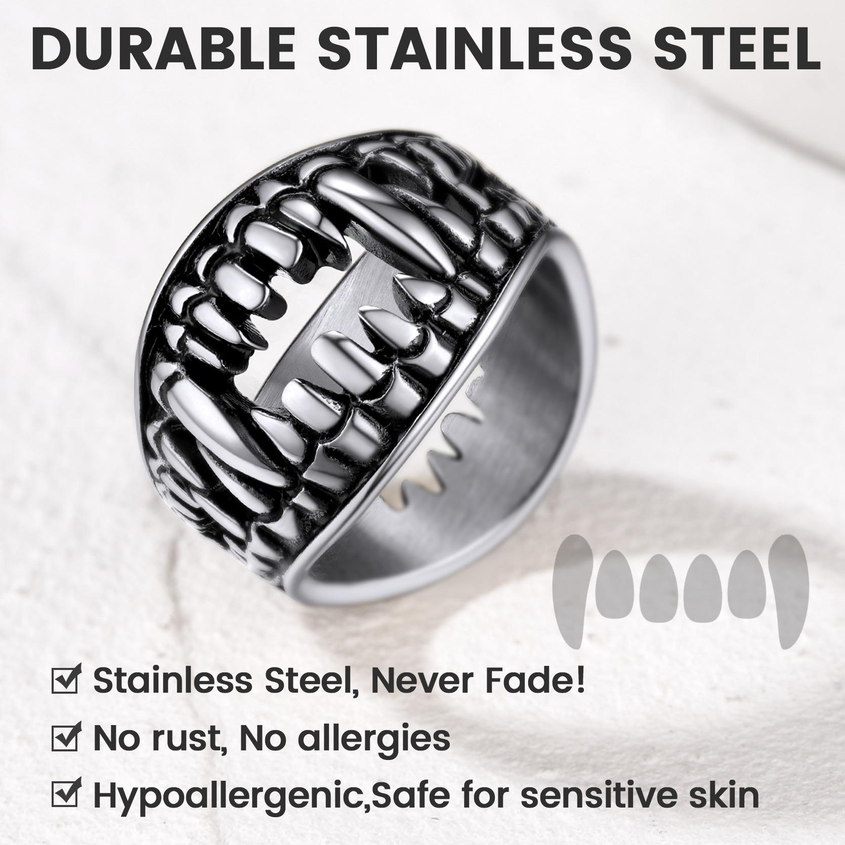 FaithHeart Skull Teeth Ring for Men Women Stainless Steel Biker Ring