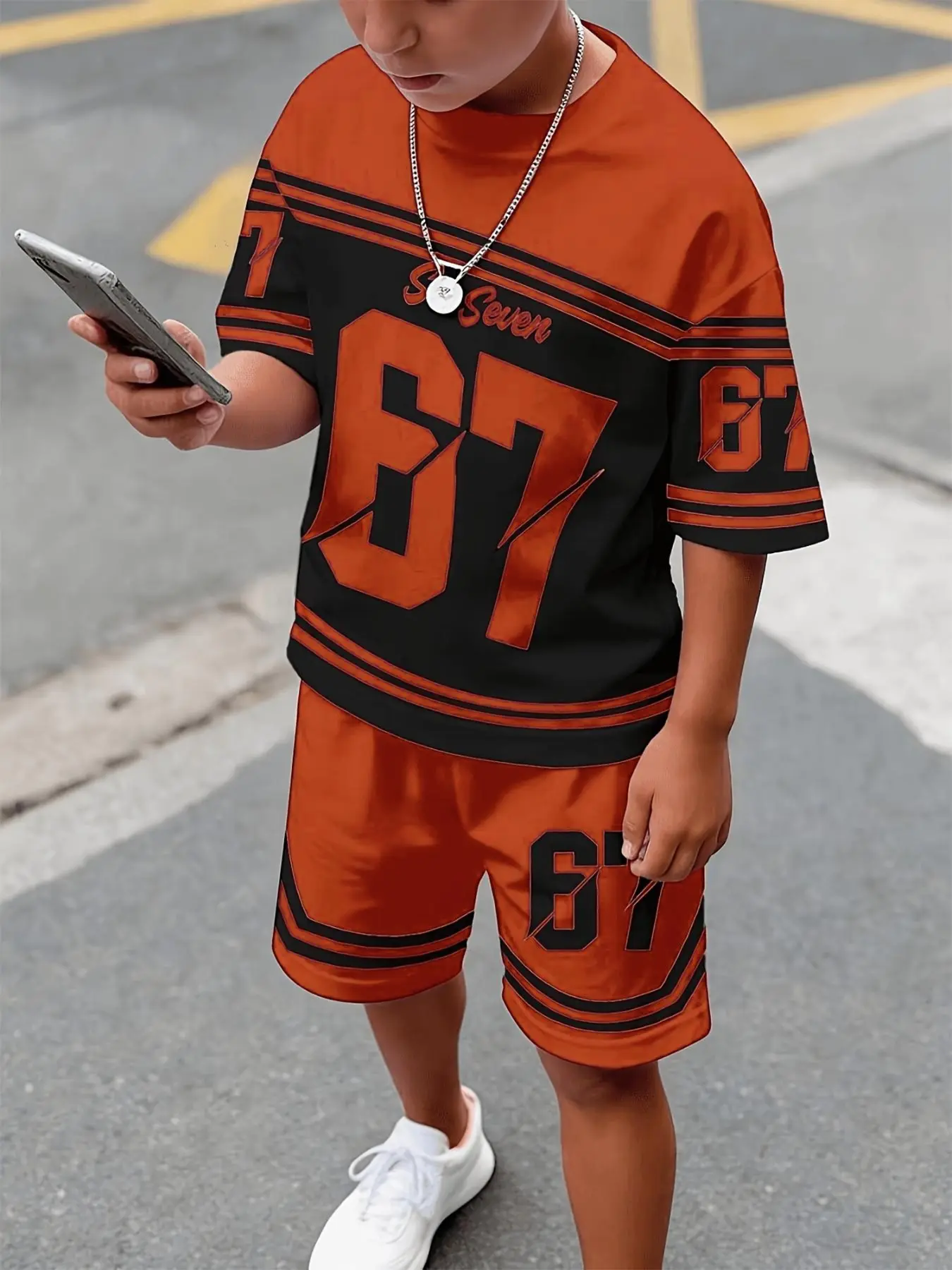 Boys' Colorblock Baseball Style Two-Piece Set, Striped Ribbed Short Sleeve Jersey + Elastic Waist Shorts, Casual Sportswear
