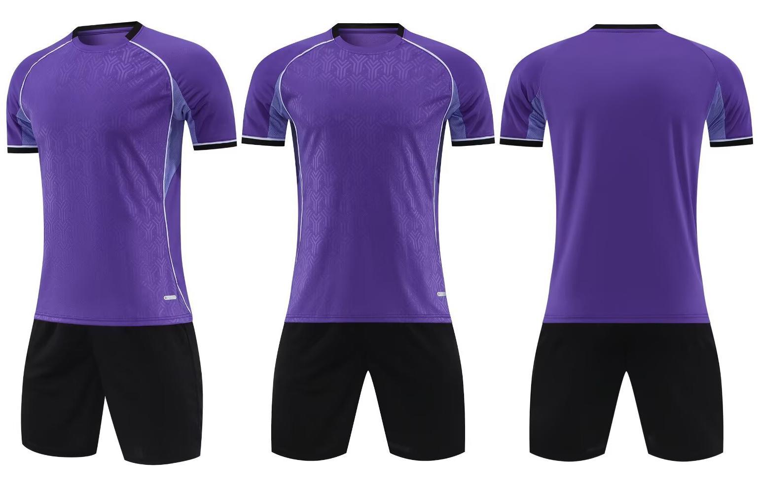 Wholesale Player-Version Men's Short Sleeve Soccer Jersey Set - Customizable Logo, Purple/Blue/Pink, Shirt+Shorts, Multi-Size (2XS/2XL/3XL/4XL), 175-180cm Height, Team Play Uniforms