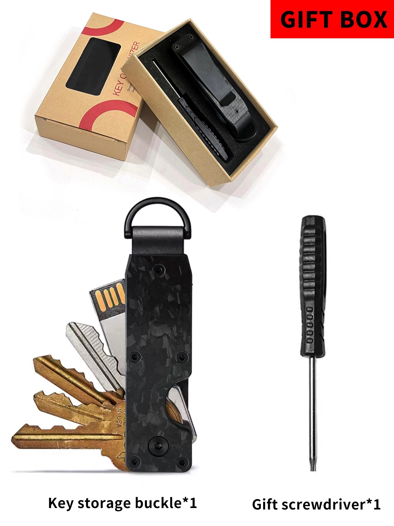 Minimalist Keychain, Heavy Duty Keychain - Compact Metal Key Storage Box With Screwdriver Carbon Fiber Pattern Unisex Key Clip Anti-Scratch Surface, Keys Sleek Light Slim, Durable Key Ring Holder With Gift Box, Gift For Friends, Family, Stylish Keychain