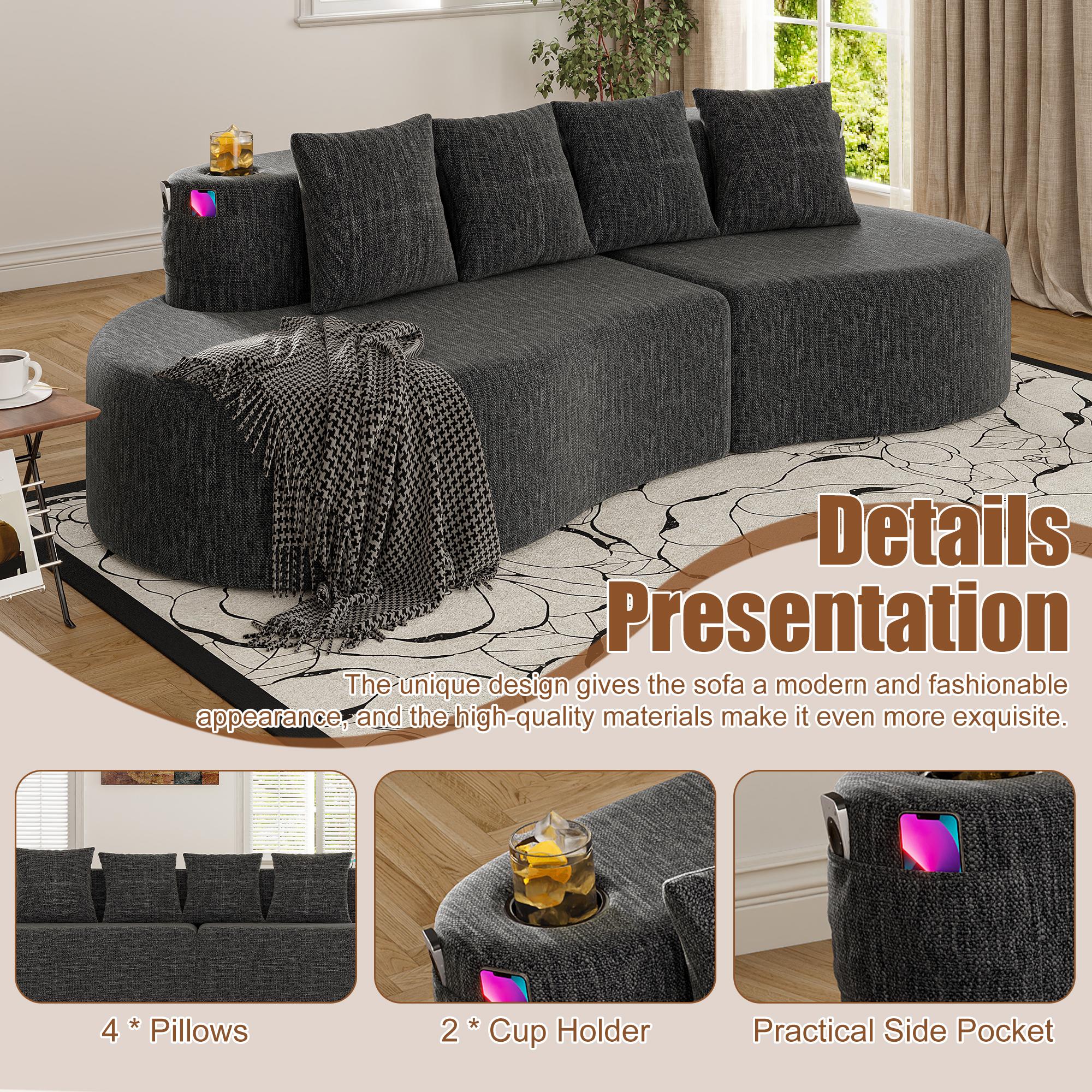 Littleox Modern Curved 3-Seat Minimalist Elegant Half-Moon Compressed Modular Sectional Couch, Sectional Couches for Living Room, Ideal for Office, Apartment, Three Seats