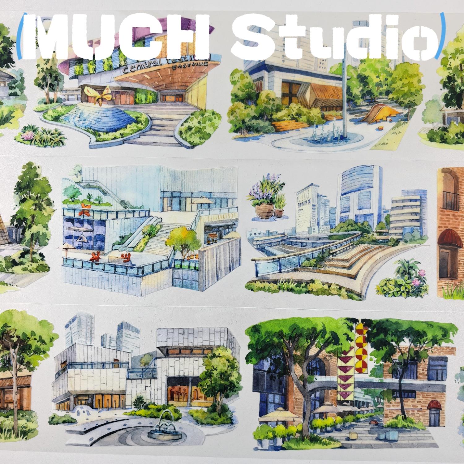 New Pet Sticker Roll (7x130cm), Modern City Landmark Landscape Design, High-Quality Craft Tape for Scrapbooking & Journal Decoration