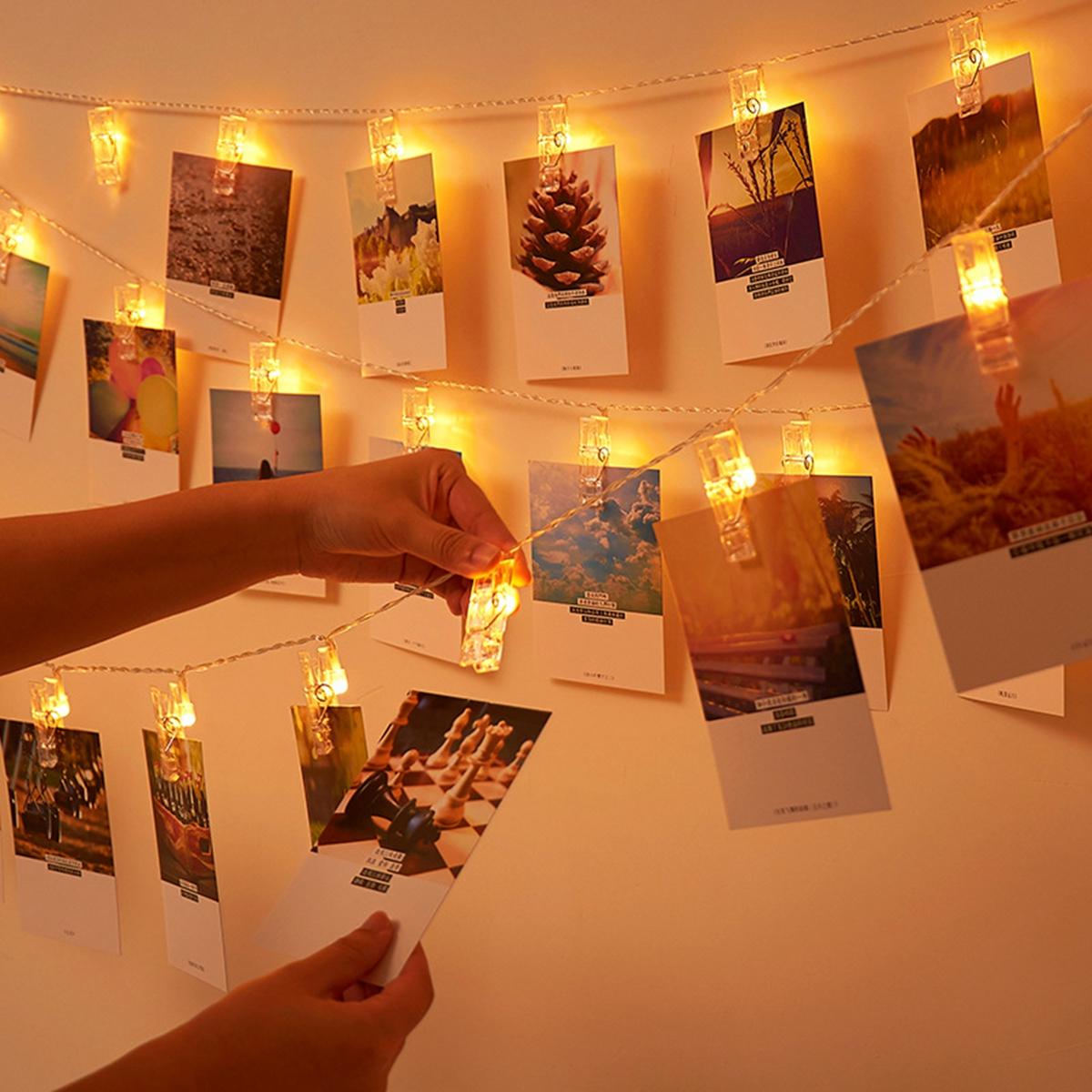 50/100LED Photo Clips String Light, Valentine Gift, Warm White 16Ft 32Ft Fairy Light with Clear Clips, Copper Wire String Light for Hanging picture, Bedroom Party Decor