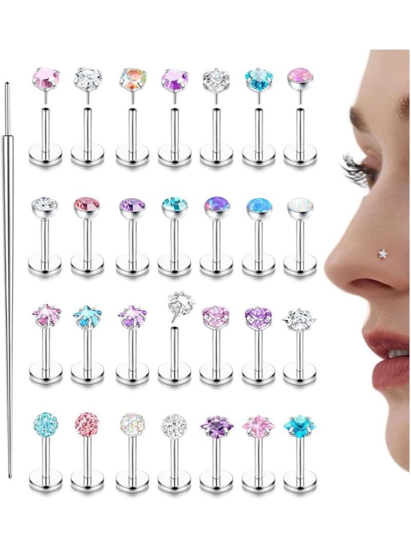 28PCS Threadless Nose Studs Hypoallergenic Flat Back Earrings Surgical Steel Opal Helix Piercing Tragus Stud Conch Cartilage Medusa Labret Piercing Jewellery For Women Men 6/8MM Nose Piercing Jewelry 28PCS Threadless Nose Studs Hypoallergenic Flat Back Earrings Surgical Steel Opal Helix Piercing Tragus Stud Conch Cartilage Medusa Labret Piercing Jewellery For Women Men 6/8MM Nose Piercing Jewelry