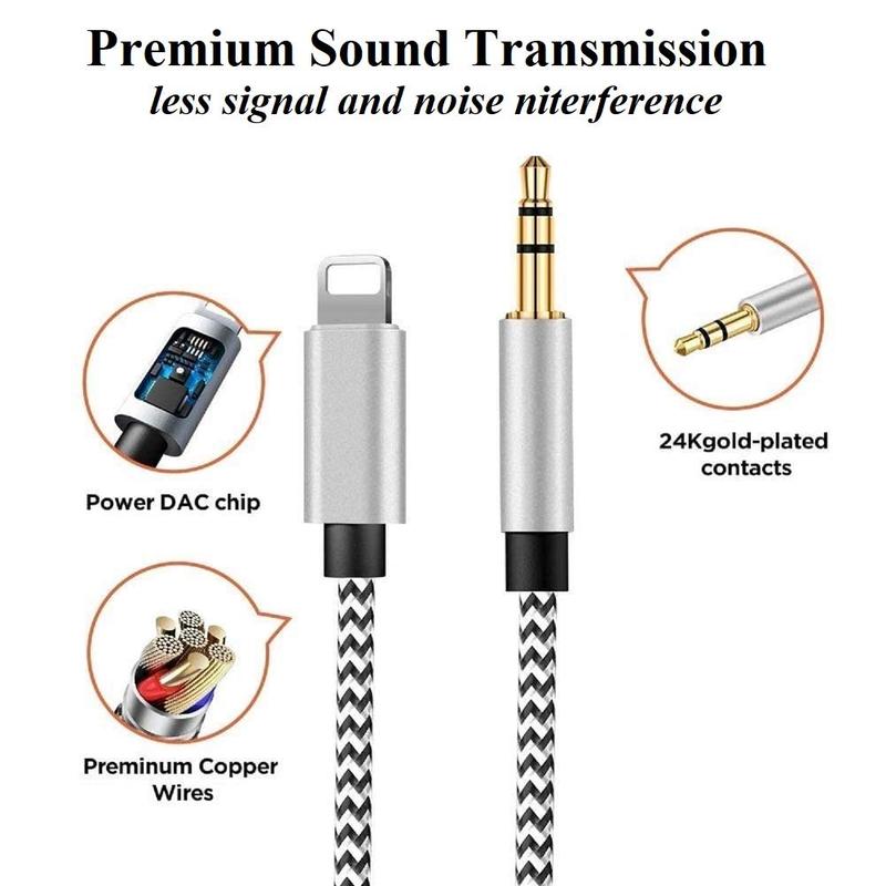iPhone Aux Cord for Car, [Apple MFi Certified] Lightning to 3.5 mm Aux Audio Nylon Braided Cable for Car Home Stereo Speaker Headphone Compatible with iPhone 14 13 12 11 Pro Max XS XR X 8 iPad, Silver