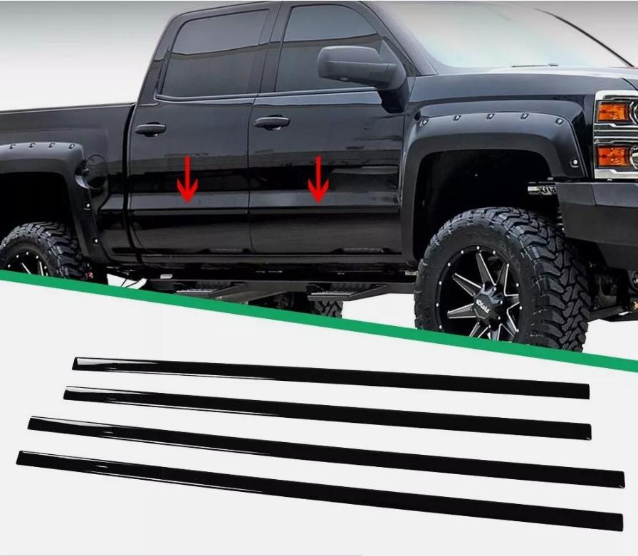 CROSSDESIGN Fit For 14-18 Silverado/Sierra Crew Cab Body Side Molding Trim Set 4PCS 1/18" US