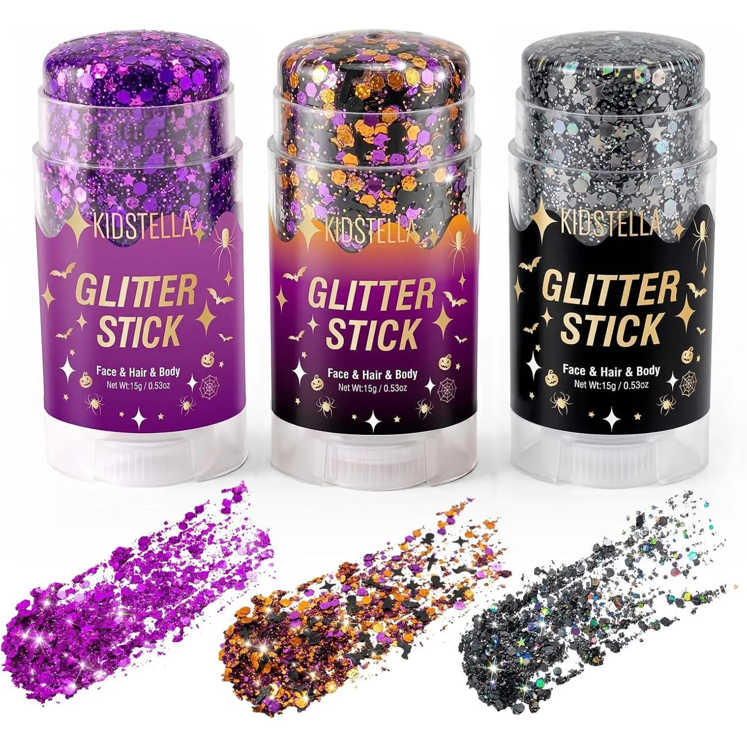 Halloween Body Glitter Stick - Makeup Products for Face & Hair, Bat, Cross, Ghost Sequins with Sparkle Boost
