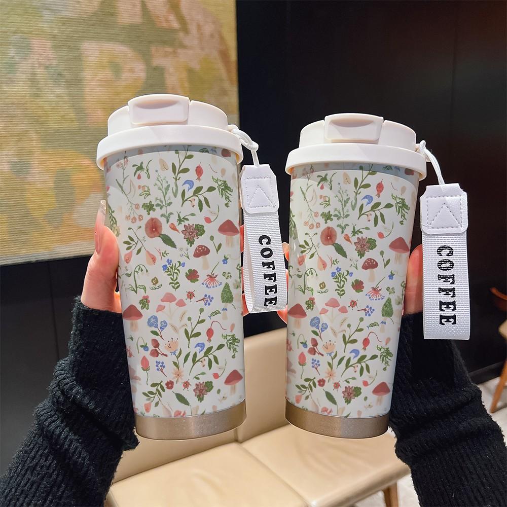 Abstract Flower Texture Coffee Cup, Portable Dual Drink Insulated Mug, Thermal Water Bottle, Cool Fashion, Office, Travel, Sports, Golf