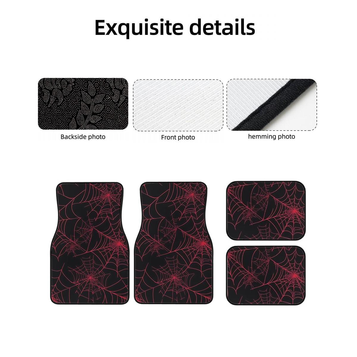 4-Piece Car Mat Set, Spider Web Print, Universal Fit for All Vehicles, Front & Rear Mats, Easy Clean, Protective Interior Decor