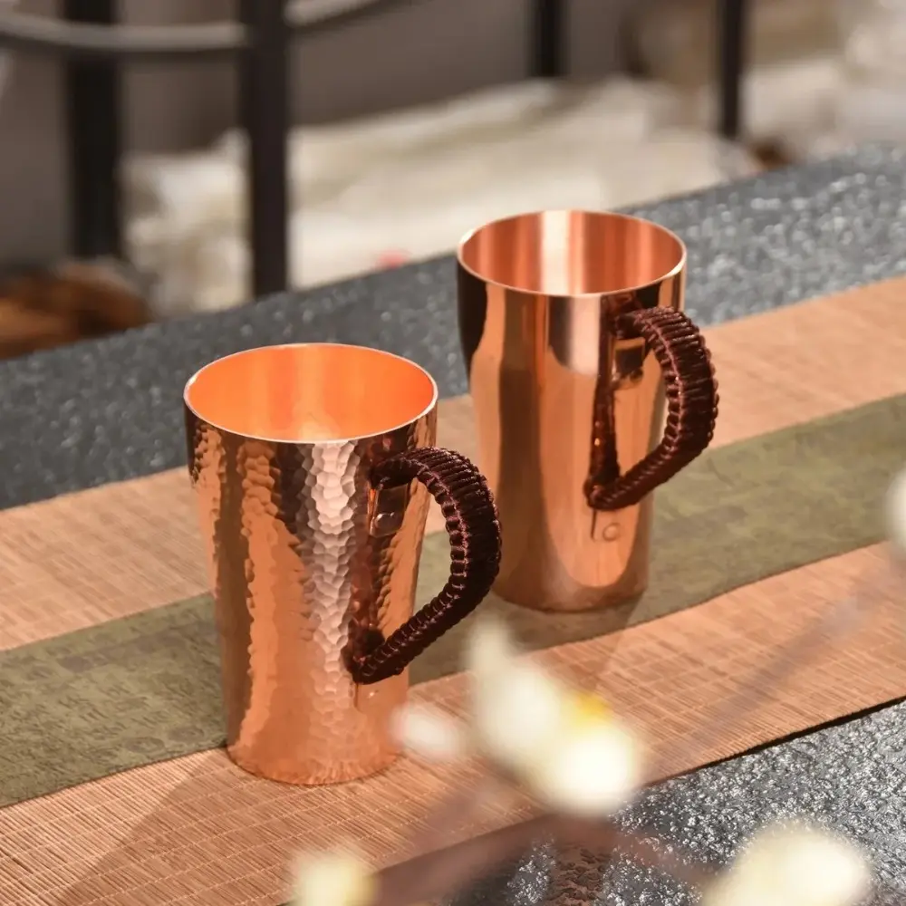 Copper Coffee Mug Handmade Pure Copper Cup Portable 400ml Water Mug Drinkware for Hot and Cold Water Milk Kitchen Restaurant