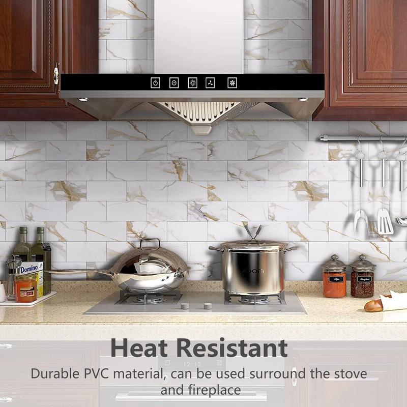 STICKGOO 100Pcs Peel and Stick Backsplash, 3" x 6" PVC Aluminium Wall Tile, Stick on Backsplash for Kitchen/Bathroom/Fireplace, Decorations Supplies