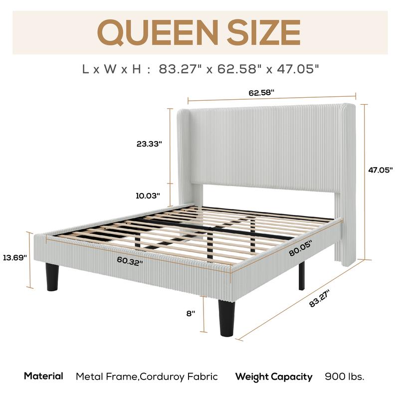 SHA CERLIN Fine Channel-Tufted Fabric Platform Bed Frame【Frame Only No Mattress】Upholstered Wingback Headboard, Solid Wood Slats, No Box Spring Needed, Full/Queen/King Size#ChristmasGifts#TikTokShopBlackFriday