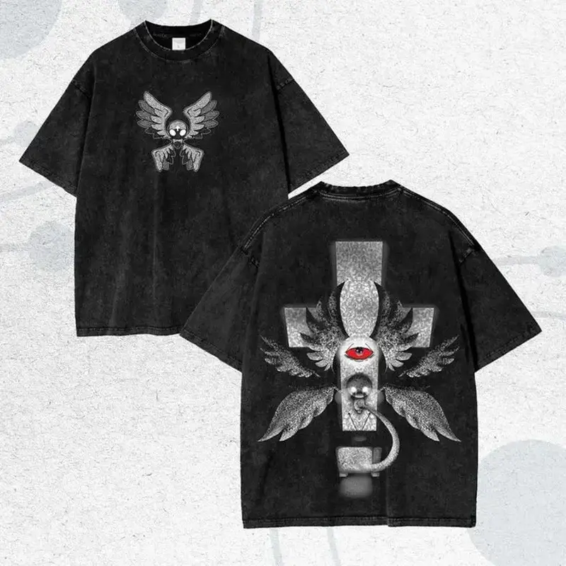 The Binding of Isaac Graphic T Shirt Acid Wash Oversized Vintage Heavyweight Tee Biblically Accurate Angel Indie Horror Game Gamer Streetwear Gym Pump Cover Dark Aesthetic Y2K Grunge Casual Top Men Women Fits