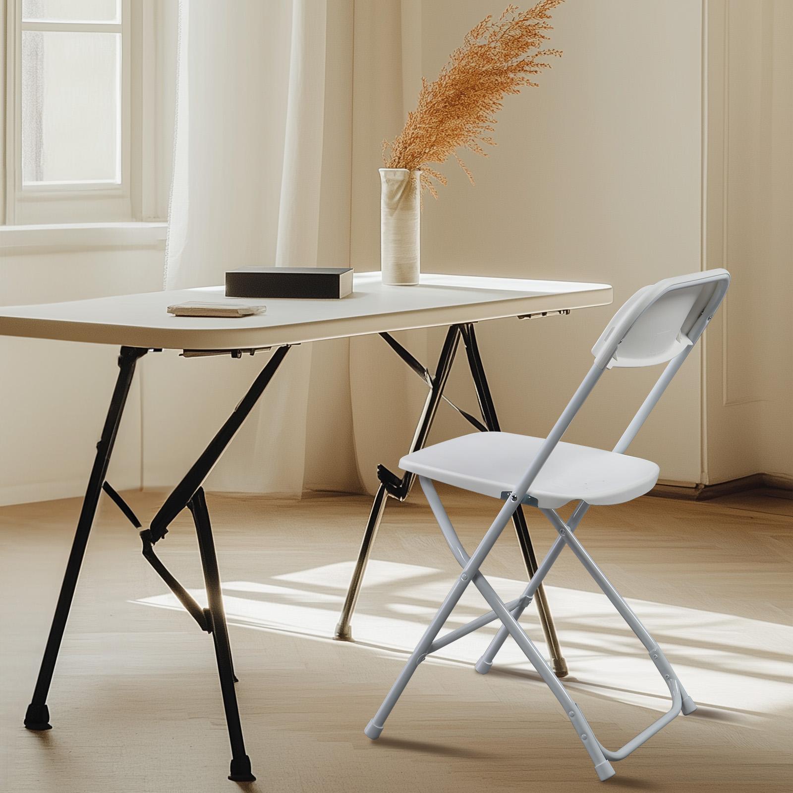 Outvita 4/6/10 Pack White Black Plastic Folding Chair, Indoor Outdoor Portable Stackable Commercial Seat with Steel Frame 350lb. Capacity for Events Office Wedding Party Picnic Kitchen Dining