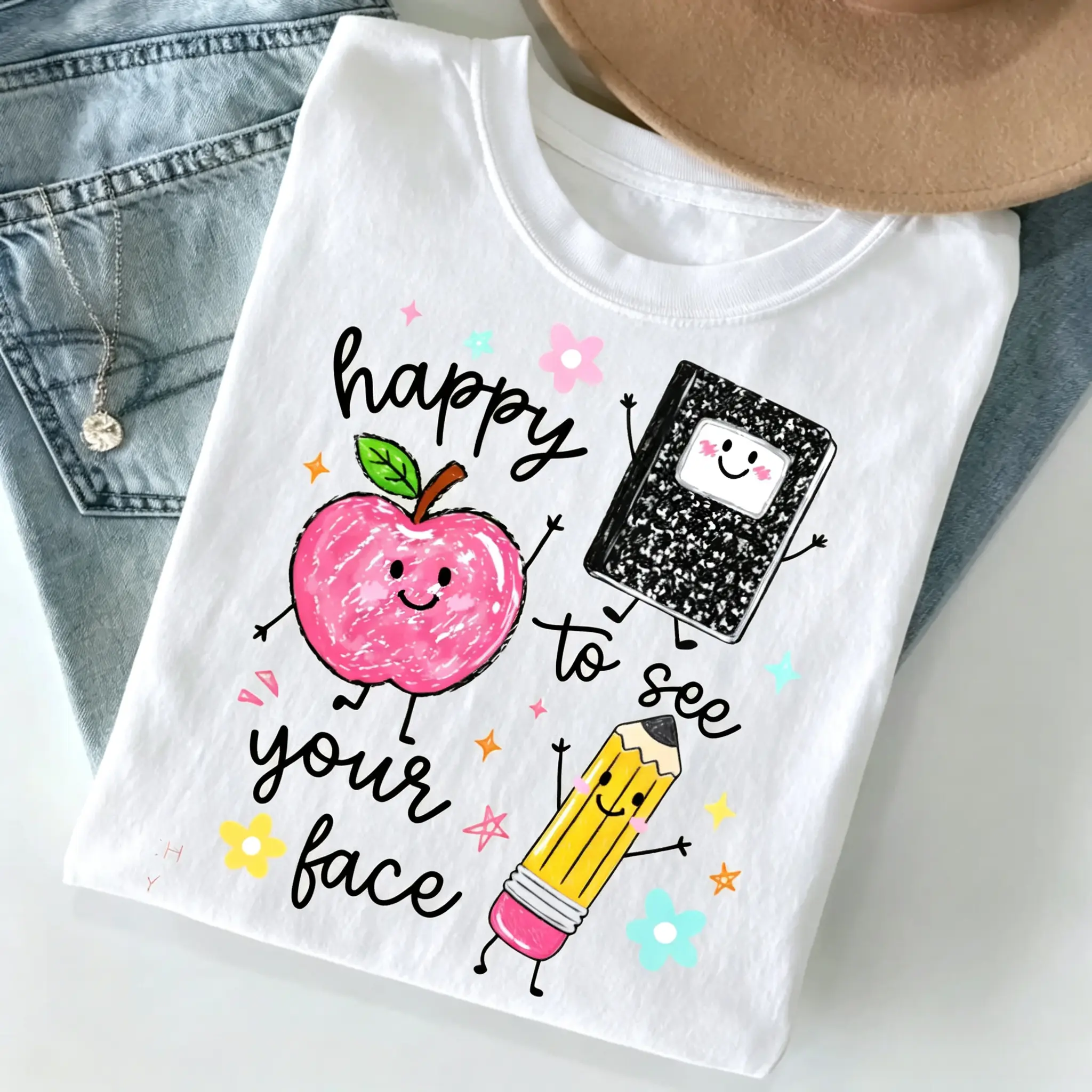 Happy To See Your Face T-Shirt Preschool Teacher Shirt Back to School Graphic Tee Educator Gift vintage t shirt women graphic t oversized tshirt women