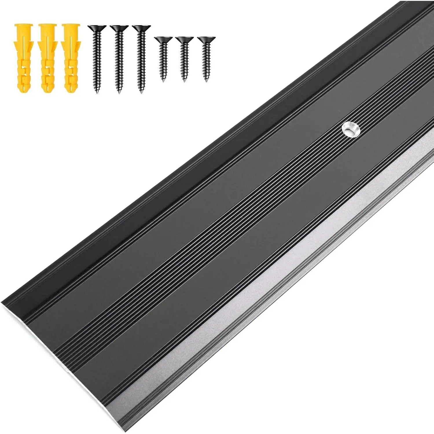 Aluminum Metal Door Threshold, Floor Transition Strip, 36'' L x 2.4'' W x 0.1'' H, Flat-Profile Threshold, Flooring Gaps Carpet Vinyl Wood, Stylish Doorway Transition Draft Protection (Black)