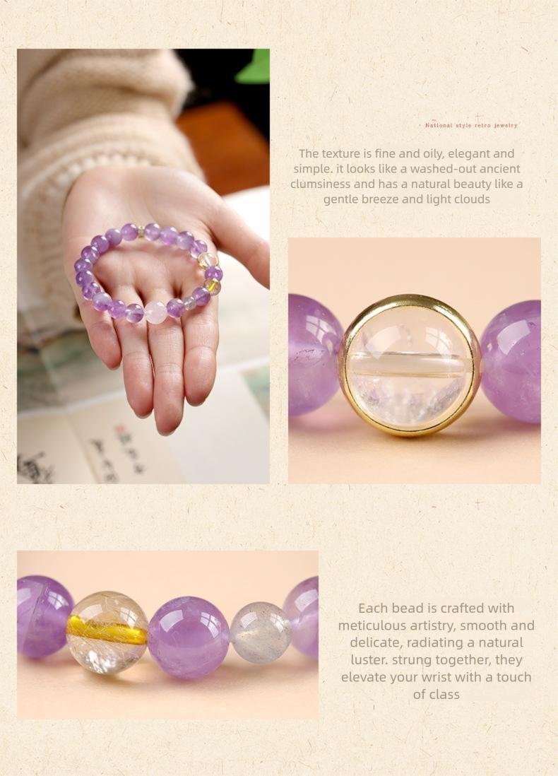 [Academic Success] crystal bracelet, amethyst rose quartz rutilated quartz moonstone white crystal, unisex, daily wear gift, natural stone, wisdom luck peace symbol