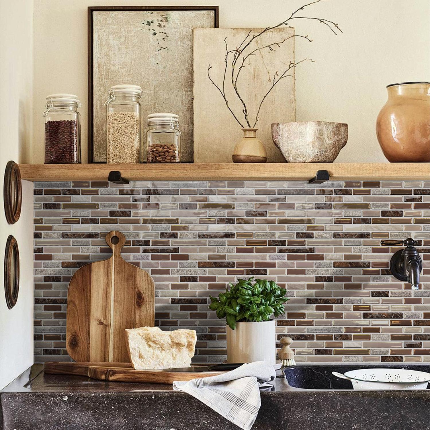 6/10pcs PVC Glazed Tiles, 3D Mosaic Stickers, Kitchen Stickers, Bathroom Waterproof Wall Stickers, Wall Renovation Color Change Wallpaper, Walecorative Stickers, Gift, Home Decor