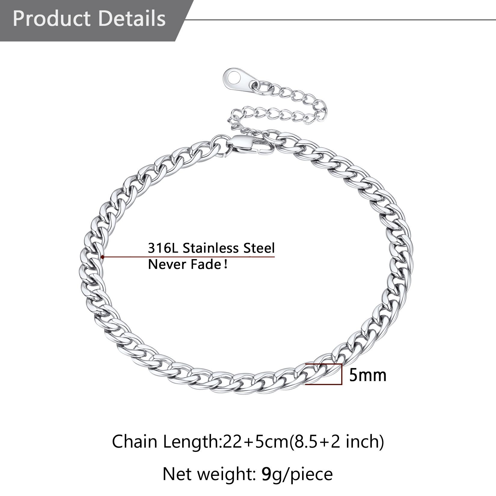 U7 Women Girls Barefoot Jewelry Cuban Chain Anklets Foot Chain Flexible Fit Ankle Bracelet Cuban/Rope/Figaro/Twist Chain Summer Beach Jewelry