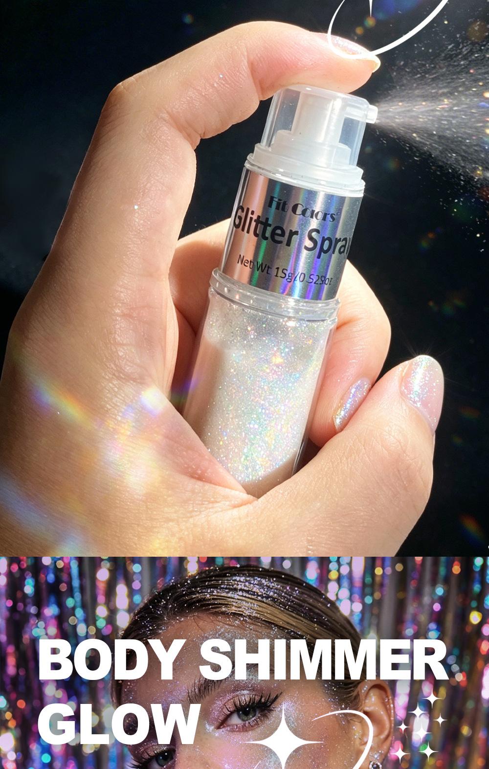 1PC Fit Colors Glitter Spray, Fine Shimmer Highlighter, Long-Lasting Sweatproof, for Face & Body, Stage & Party Makeup, Holographic Glitter Spray, Body Shimmer Spray, Shimmering Body Glitter