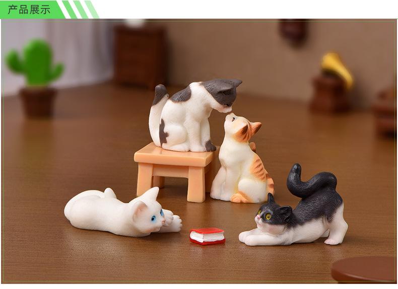 1pc Resin Cats Ornament Kitten Figurine Animal Miniature Fairy Garden Doll House Decoration DIY Micro Landscape Home Decor