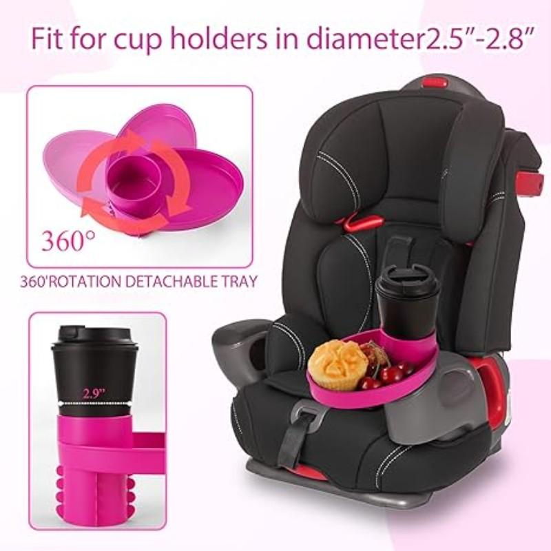 Car Seat Tray - for Cup Holders in 2.5”-2.8”,Easily Expands Snack Tray Cup Holder Tray into 360° Cup & Travel Tray for Kids Car Seat, Booster