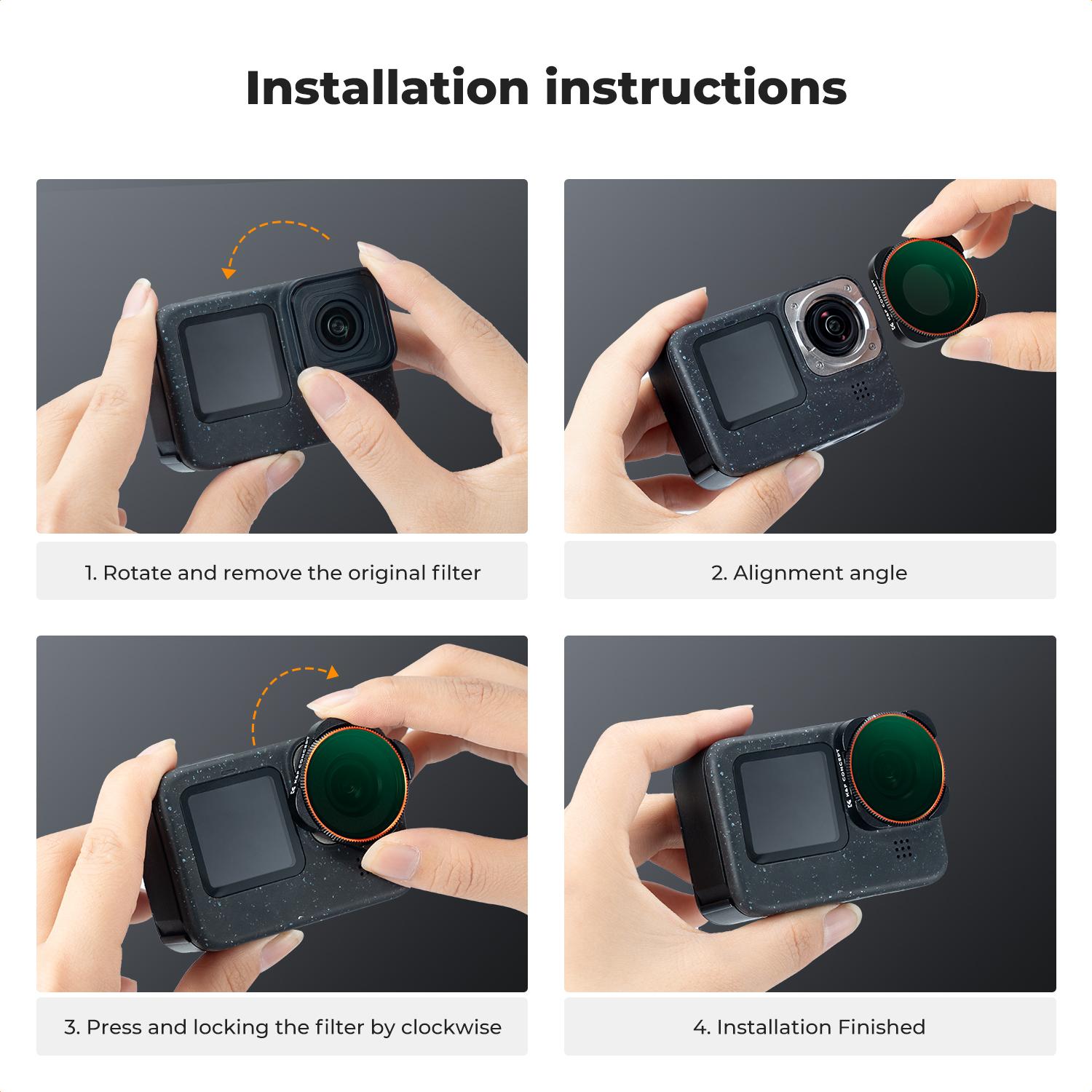 【K&F CONCEPT】 ND Filter Set Compatible with GoPro Black, 6 Pack (CPL/ND8/16/32/64/1000) Hero 9/10/11/12 Action Camera Accessory Neutral Density Polarizer Filter Kit