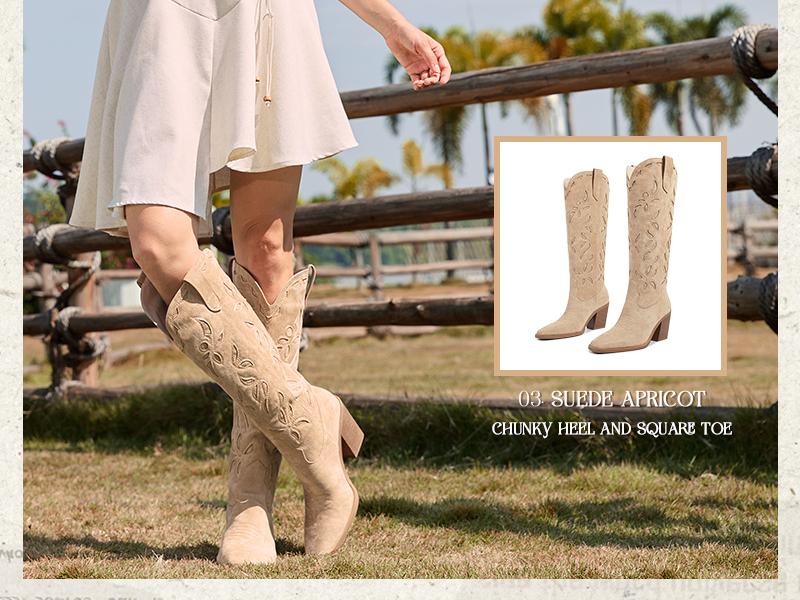 Wetkiss Knee High Cowboy Cowgirl Boots for Women, Western Boots with Pull On Tab, Chunky Heel Design, Unique and Stylish  ,Women's Shoes,Women's Boots  Footwear  #TikTokShopStockUp