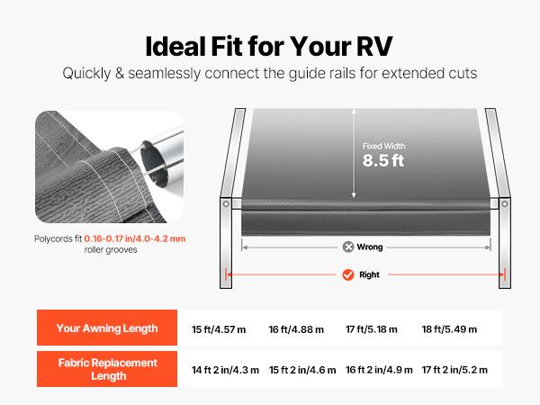 RV Awning Fabric Replacement, 18' (Fabric 17'2") 18 oz Heavy-Duty Weatherproof Vinyl Camper Awning Replacement, UPF50+ Protection Waterproof Outdoor Canopy for RV, Motorhome, Trailer, Gray Fade