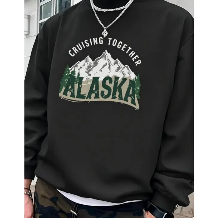 Cruising Together Alaska Mountain Graphic Sweatshirt, Cute Cotton Outfit, Comfort Fashion Top, Perfect Holiday Travel Gift for Him