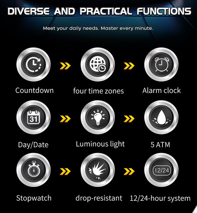 Sanda Multifunctional Digital Watch, Alloy Case, Waterproof, Luminous, Stopwatch, Alarm, Hourly Chime, Perfect Birthday Gift