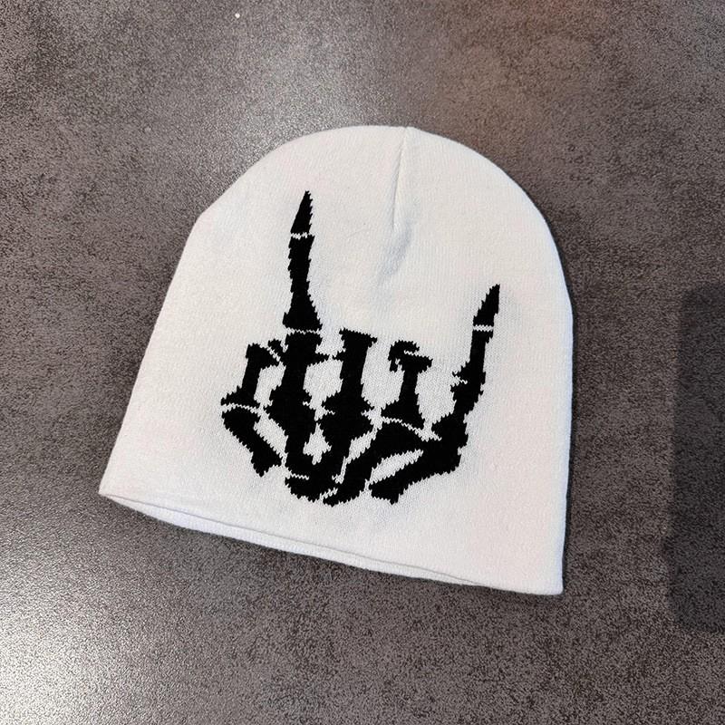 Gothic Punk Skull Knit Beanie, Unisex Rock Hand Skull Embroidery, / Warm Casual Hat for Cold Weather, All-Season Fashion Accessory